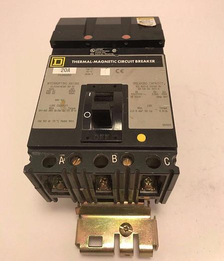 Used FC34020 Square D 20 Amp 480V 3 Pole I-Line Plug In Circuit Beaker