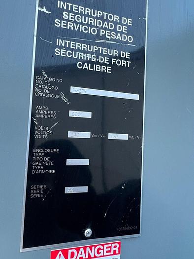 Used H327N Square D 800 Amp 240V 3P 4W Fused Disconnect Switch Fusible