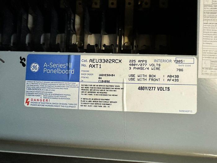 Used AEU3302RCX GE 225 Amp Main Lug Only MLO 480/277V 3P 4W TEY Panel