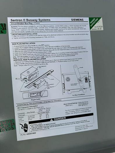 SLJC464000JXD6 Siemens 400 Amp 600V Sentron Series 3P4W Bus Plug IP40 HG New 783643140073