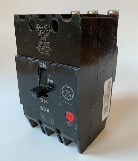 Used TEY360 GE 60 Amp 480V 3 Pole Bolt On Circuit Breaker General Electric 783164181074