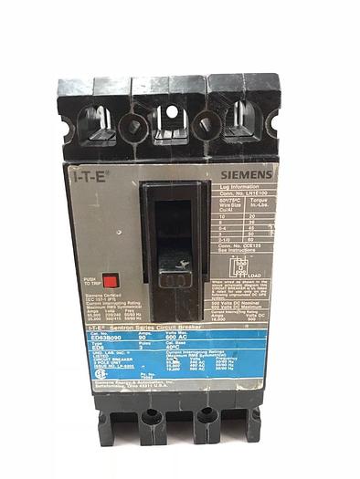 Used ED43B090 Siemens 90 Amp 480V 3 Pole Bolt On Molded Case Circuit Breaker