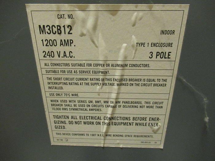 Used M3CB12 Challenger Cutler Hammer 1200 Amp 240V 3PH 4W Meter Main Meter Stack