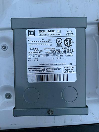 C250SV75B Square D .250kVA General Purpose Transformer Pri 230/270 Sec 115