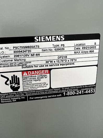 Siemens 800 Amp Main Breaker Panelboard P5C75SM800ATS 208/120V with Ground Fault