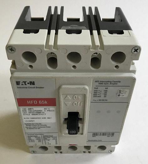 HFD3100 Eaton Cutler Hammer 100 Amp 480V 3 Pole Bolt On Circuit Breaker New 786679175897