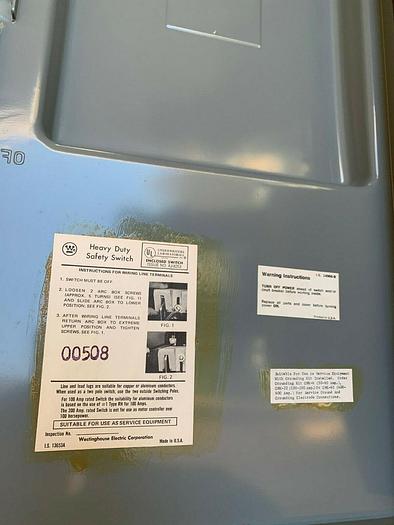HU324 Westinghouse 200 Amp 240V 3 Pole Non Fused Nema 1 Indoor Disconnect New