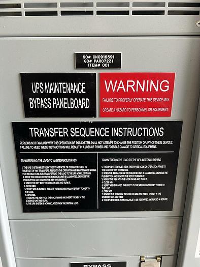 Used Cutler Hammer PRL4 Panelboard Maintenance Bypass Transfer Switch