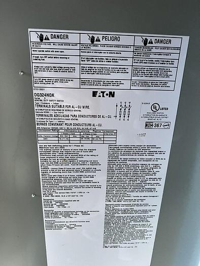 Used DG324NGK Cutler Hammer 200 Amp 240V 3P 4W Fusible Indoor Disconnect Switch