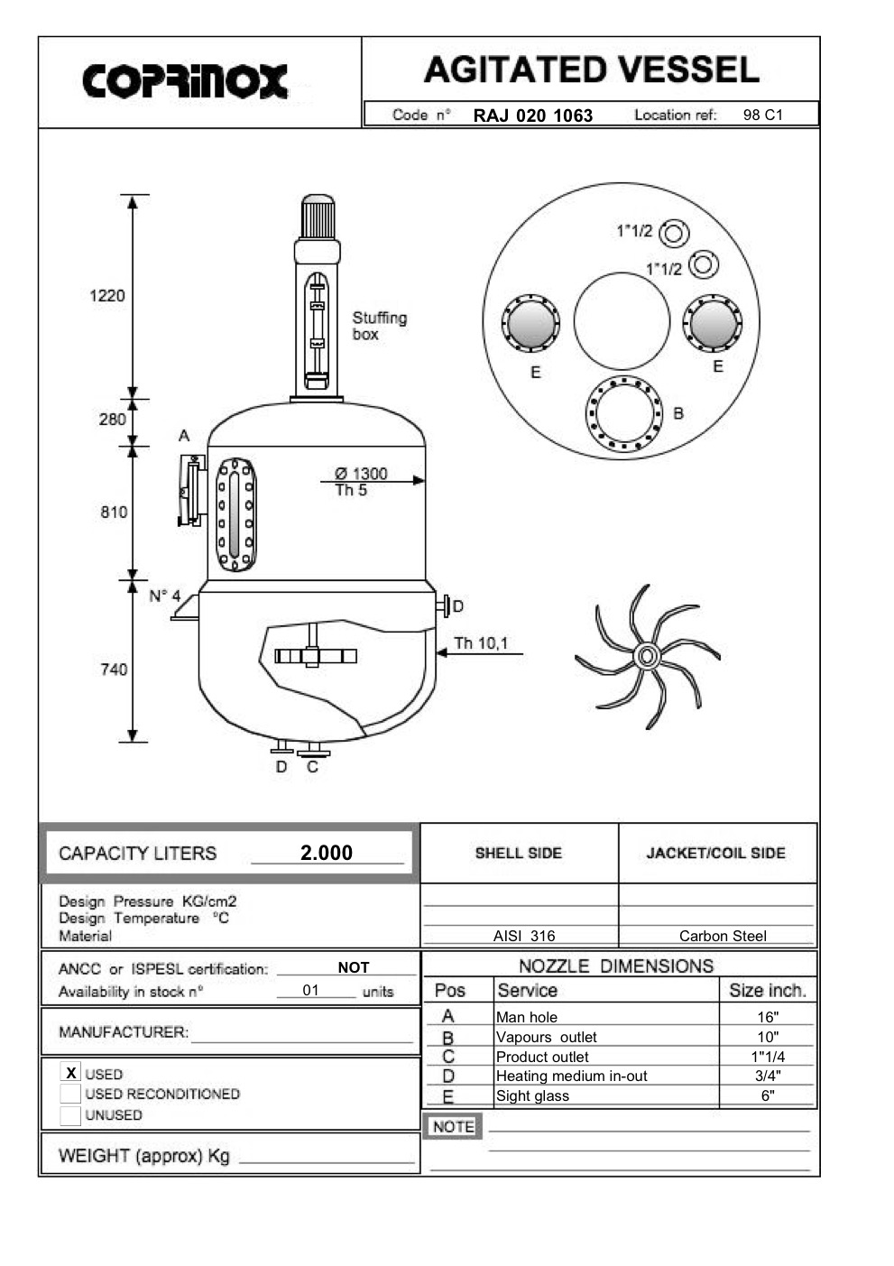 Usato Reattore  da 2000 Litri