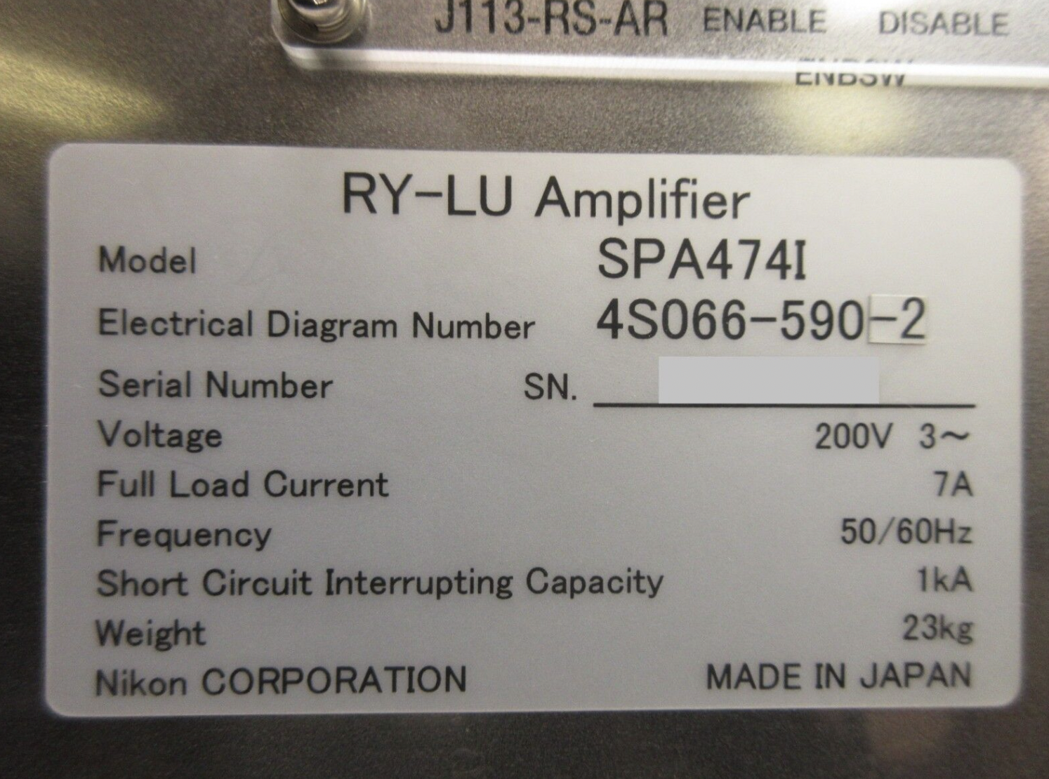 Used Nikon 4S066-590-2 RY-LU Amplifier SPA474I 4S013-684-1 Used Working