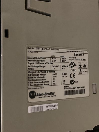 Used ALLEN BRADLEY POWERFLEX 700 DRIVE 5 HP