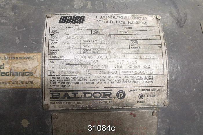 Used Baldor 2800P450K01EU030 Hp DC Motor, 1750 RPM, 2300 Volt #31084