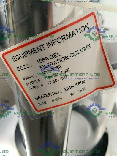 Used Millipore QuikScale GAP 350x800 74 L Chromatography Column w/ Column Bubble Trap