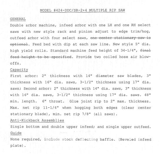 Used 2002 Mereen Johnson 424-DC-2+4 Gang Rip Saw