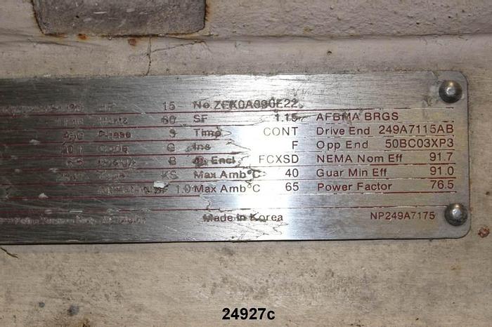 Used General Electric 5KS284SE3689 Ac Motor, 15Hp, 1180Rpm, 460 Volts, 60Hz, 1.0 Sf, 284T Frame, Code G, Design B, 91.7% Efficiency, 76.5% Pf #24927