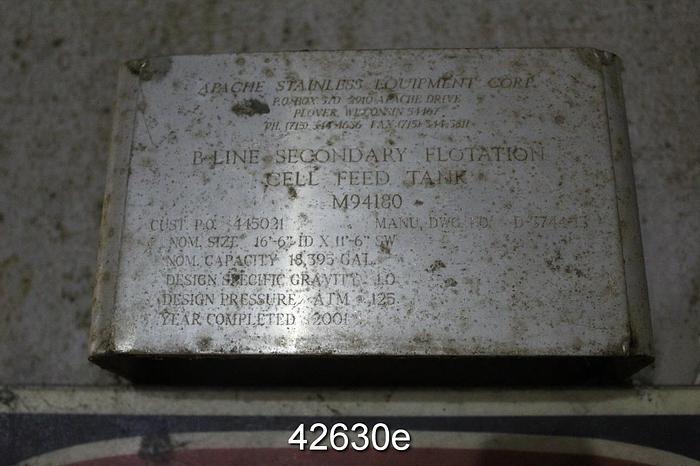 Used Apache SA240-304LSS Tank, 16'-6" x 11' 6", 18,395 USG #42630