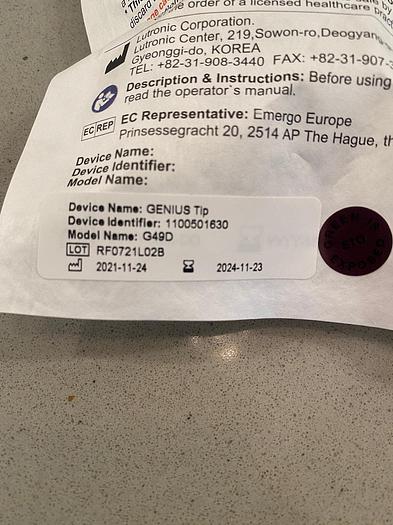 Lutronic Genius G49D Intelligent Care Tip ~ Brand New ~ Warranty ~