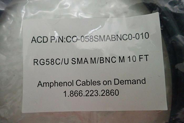 Used Amphenol CO-058SMABNC0-010 RG58C/U SMA M/BNC M Cable, 10ft 812834027630