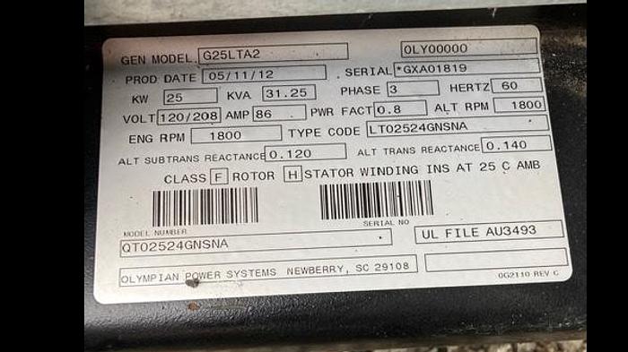 Used 2012 Olympian 25Kw