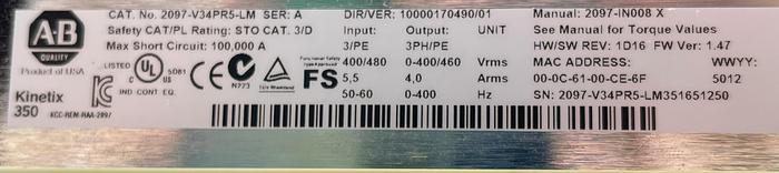 Used Allen-Bradley 2097-V34PR5-LM SER A (cracked)