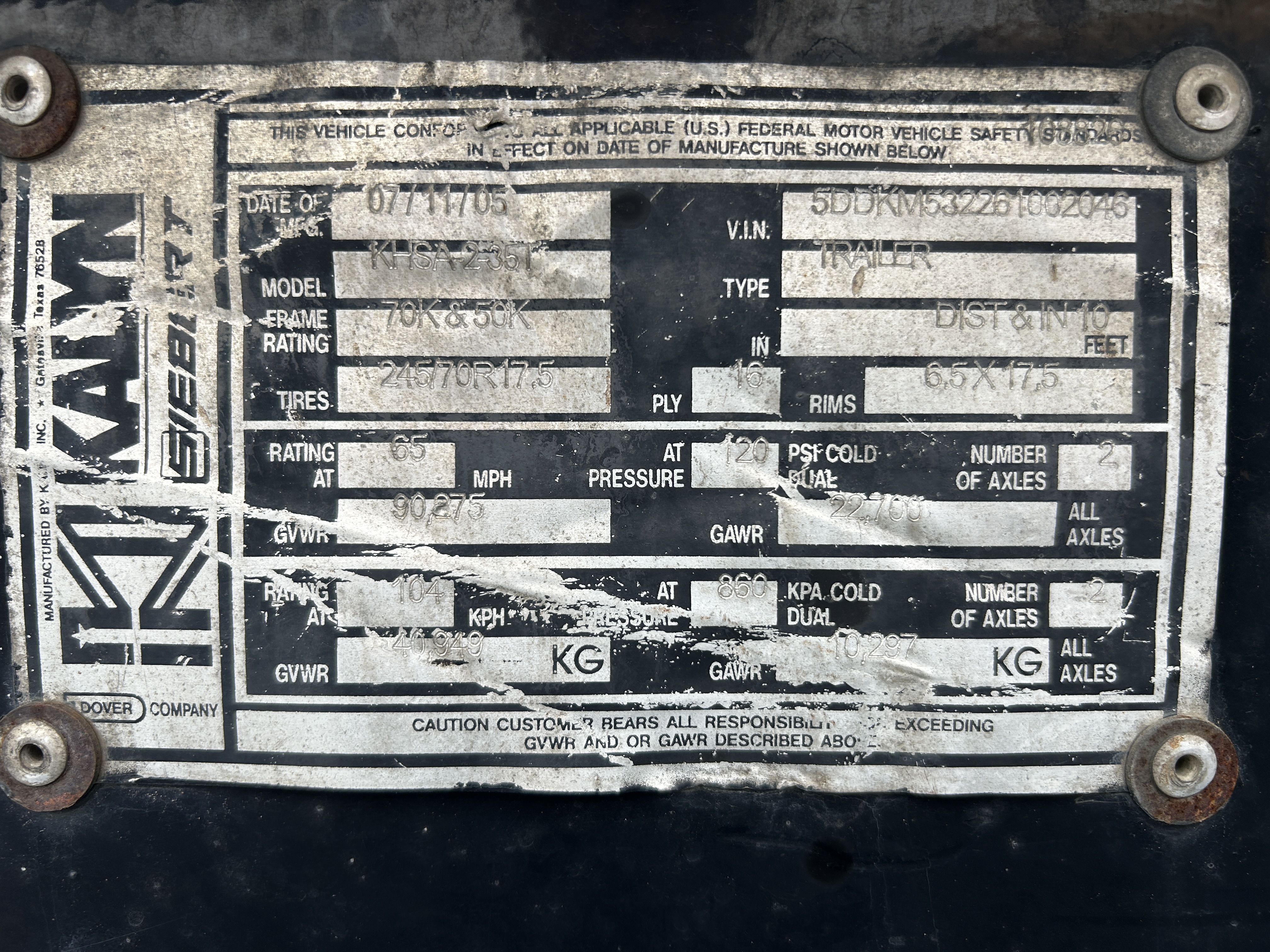 Used 2005 Kalyn Siebert   35 Ton Sliding Tilt deck