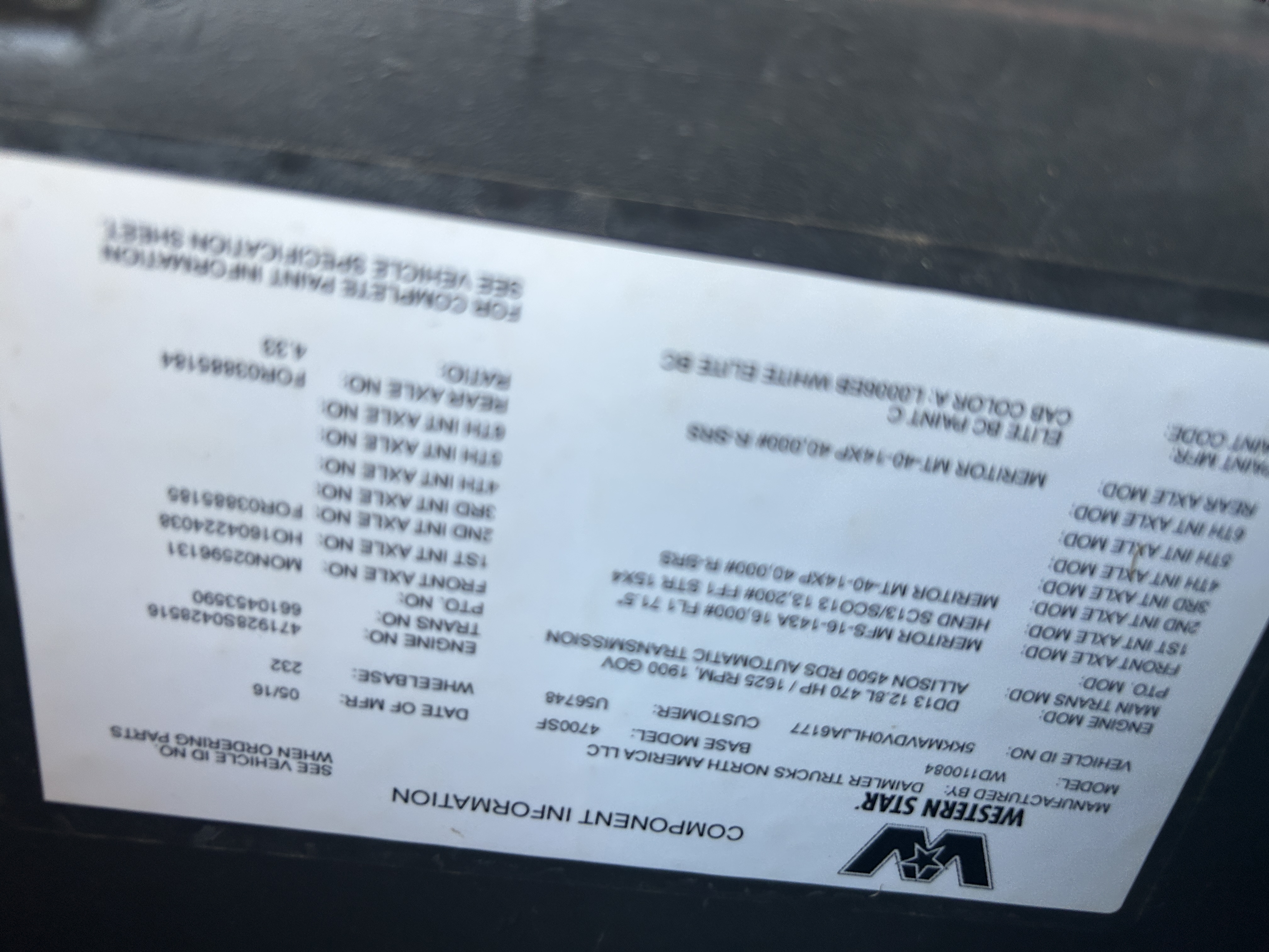 Used 2017 Western Star 4700SF Auto with 183k miles