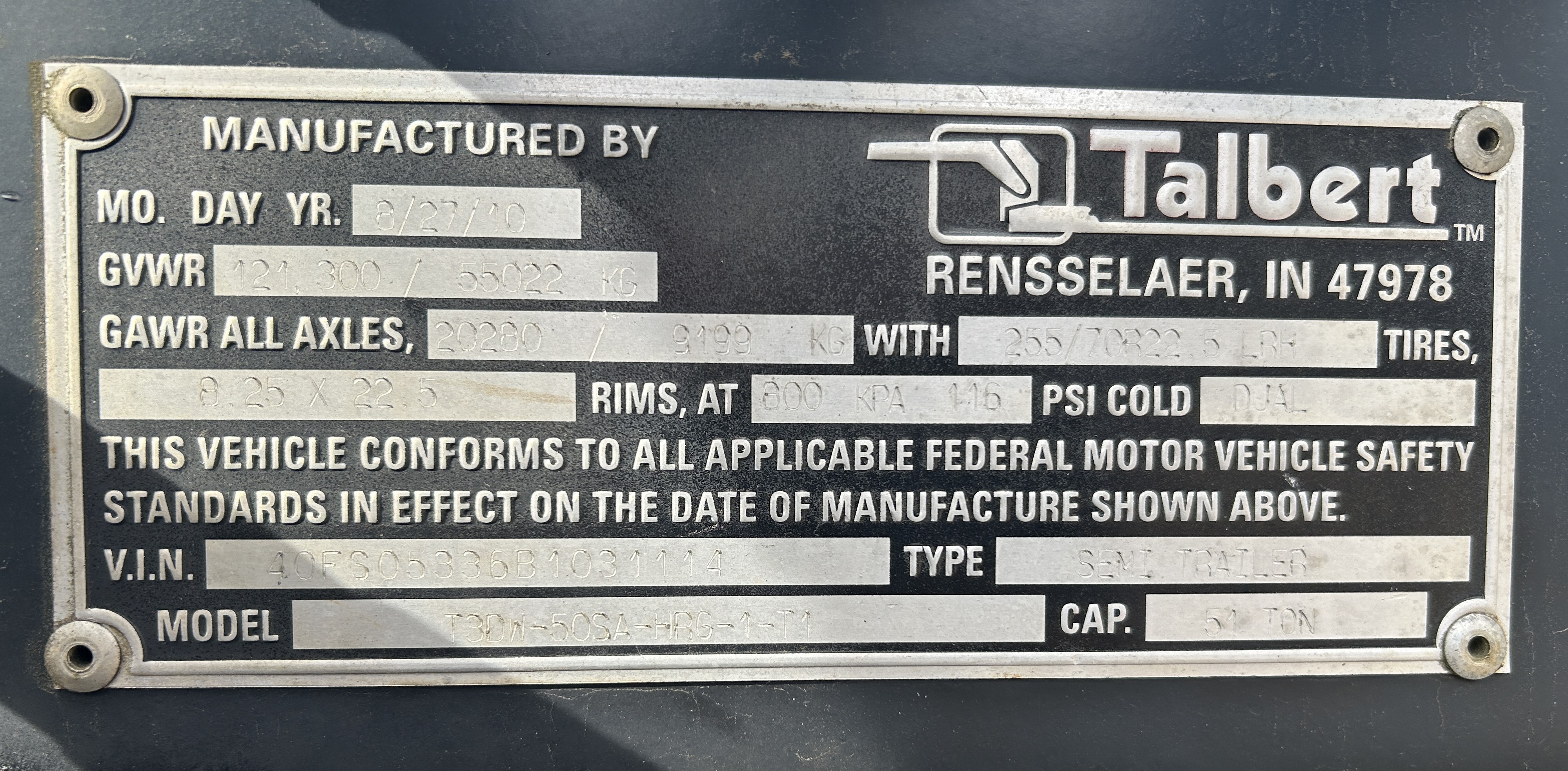 Used 2010 Talbert 51 Ton Lowboy