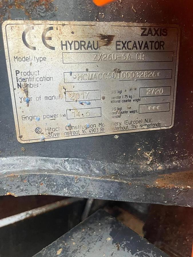 Used 2017 Hitachi ZX26U-5A CR Mini Excavator 