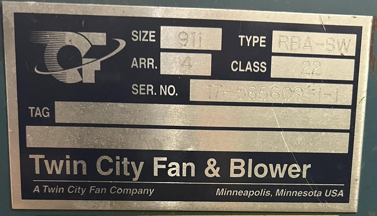 Used Twin City Fan & Blower RBA 911 Industrial Radial-Blade Fan