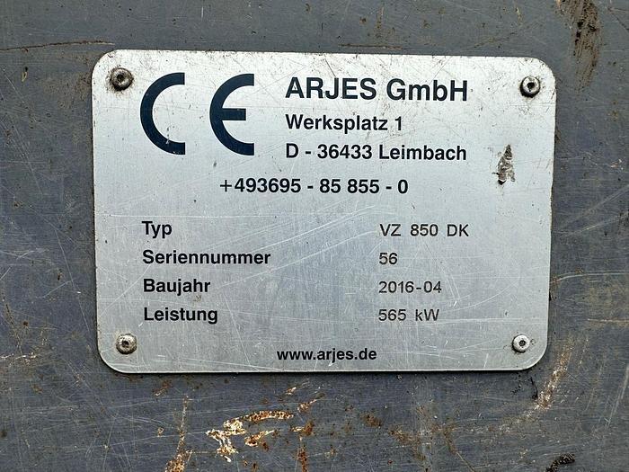 Used 2016 Arjes VZ 850 Twin-Shaft Slow-Speed Shredder