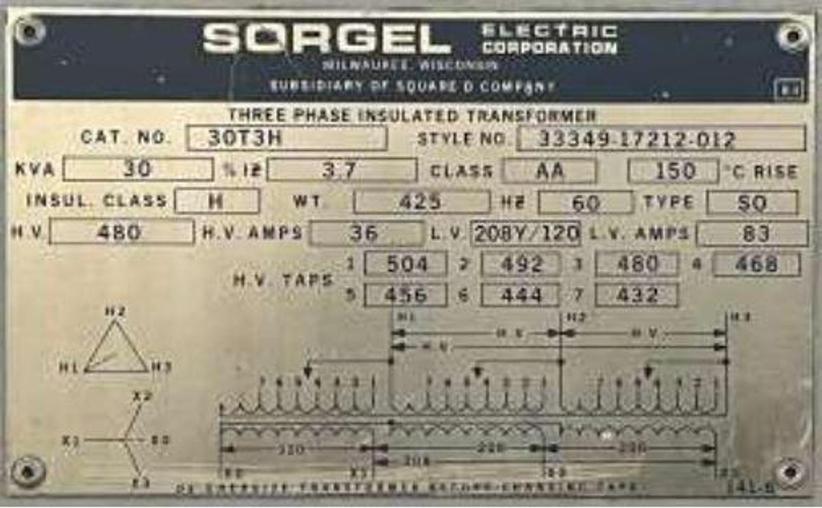 Used SORGEL 30T3H 3 Phase Insulated Transformer 30KVA