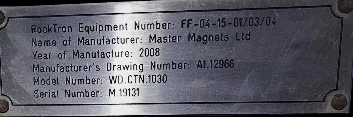 Used 2008 Master Magnets Con Current Wet Drum Magnetic Separator