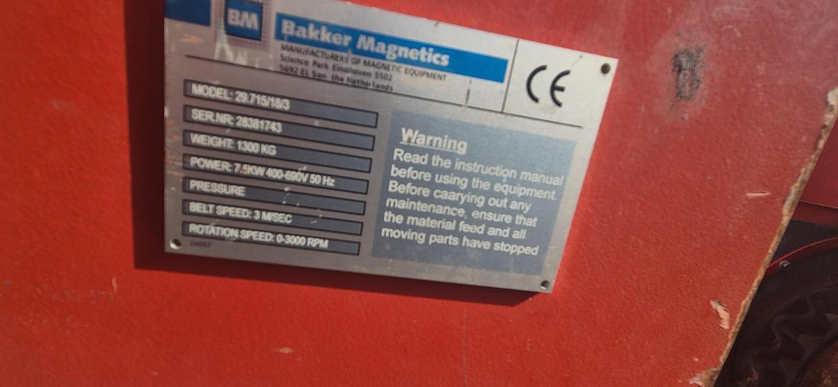Used 2008 Bakker Magnets  Eddy Current Separator