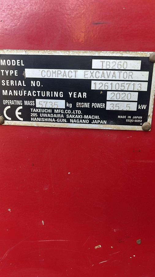 Used 2020 Takeuchi TB260 Compact Excavator