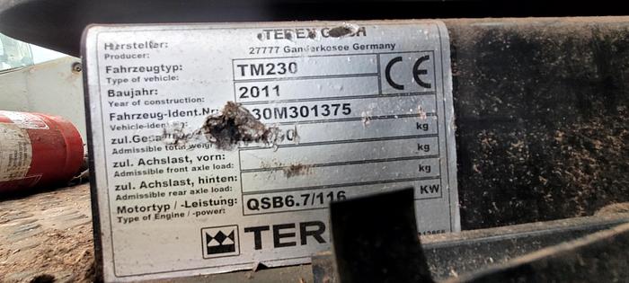 Used 2011 Terex Atlas 230MH with waste grab