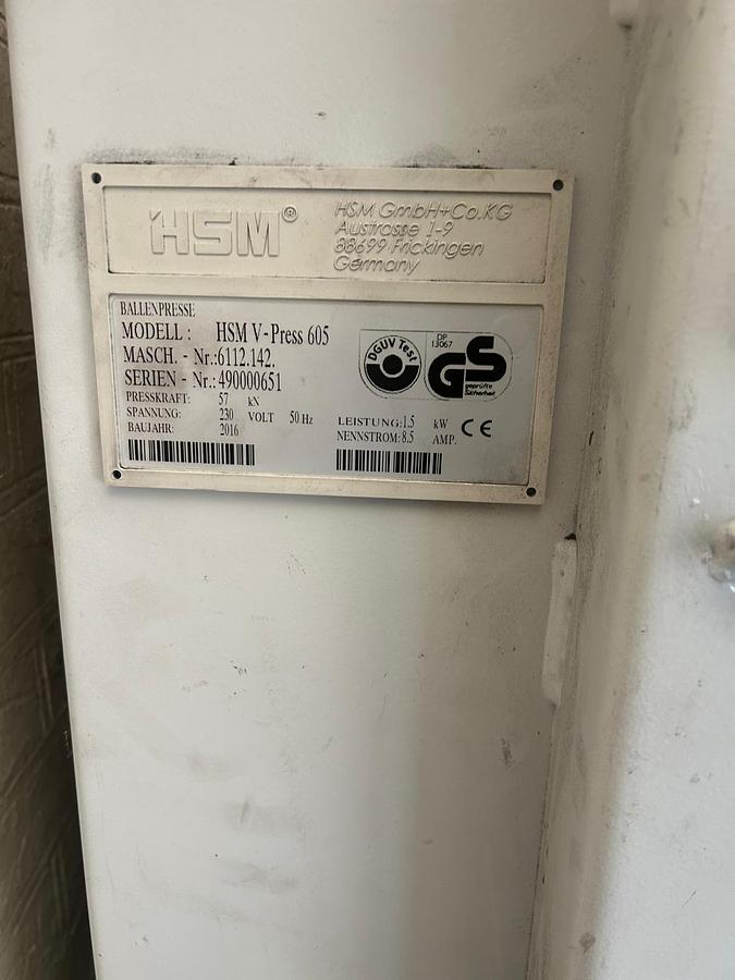Used 2016 HSM V-Press 605 Vertical Baling Press 
