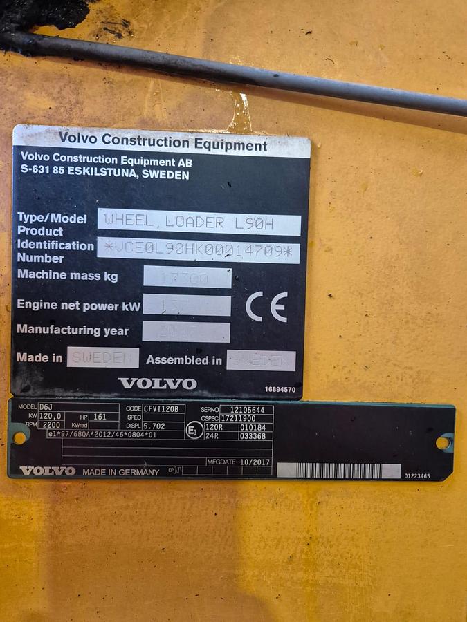 Used 2017 Volvo L90H Wheel Wheeled Loader