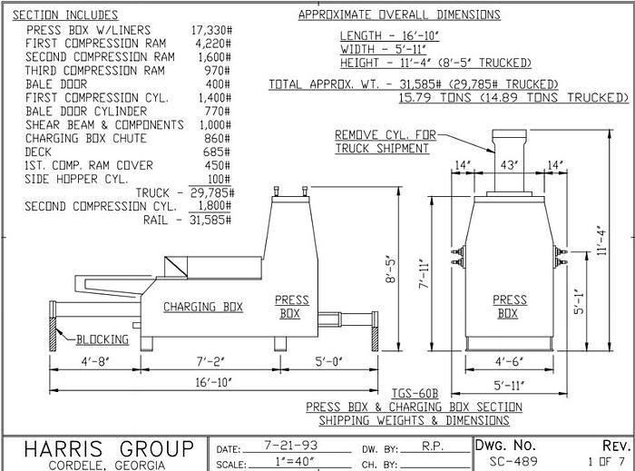 Used 1993 Harris TGS-60B Ferrous metal Baler