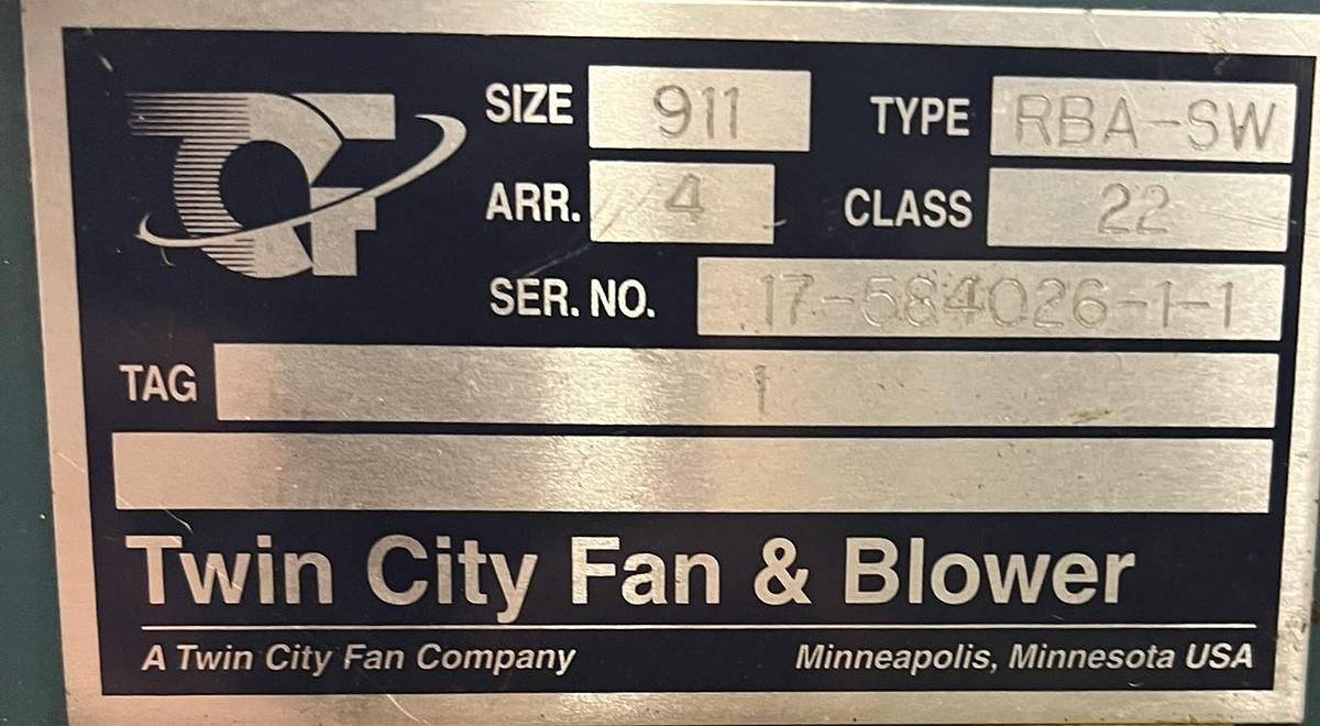 Used Twin City Fan & Blower RBA 911 Industrial Radial-Blade Fan