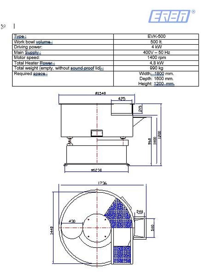 Used Erba Makina EVK-500 Surface Cleaning Machine & Vibratory Maize Dryer 500L Industrial Finishing Line