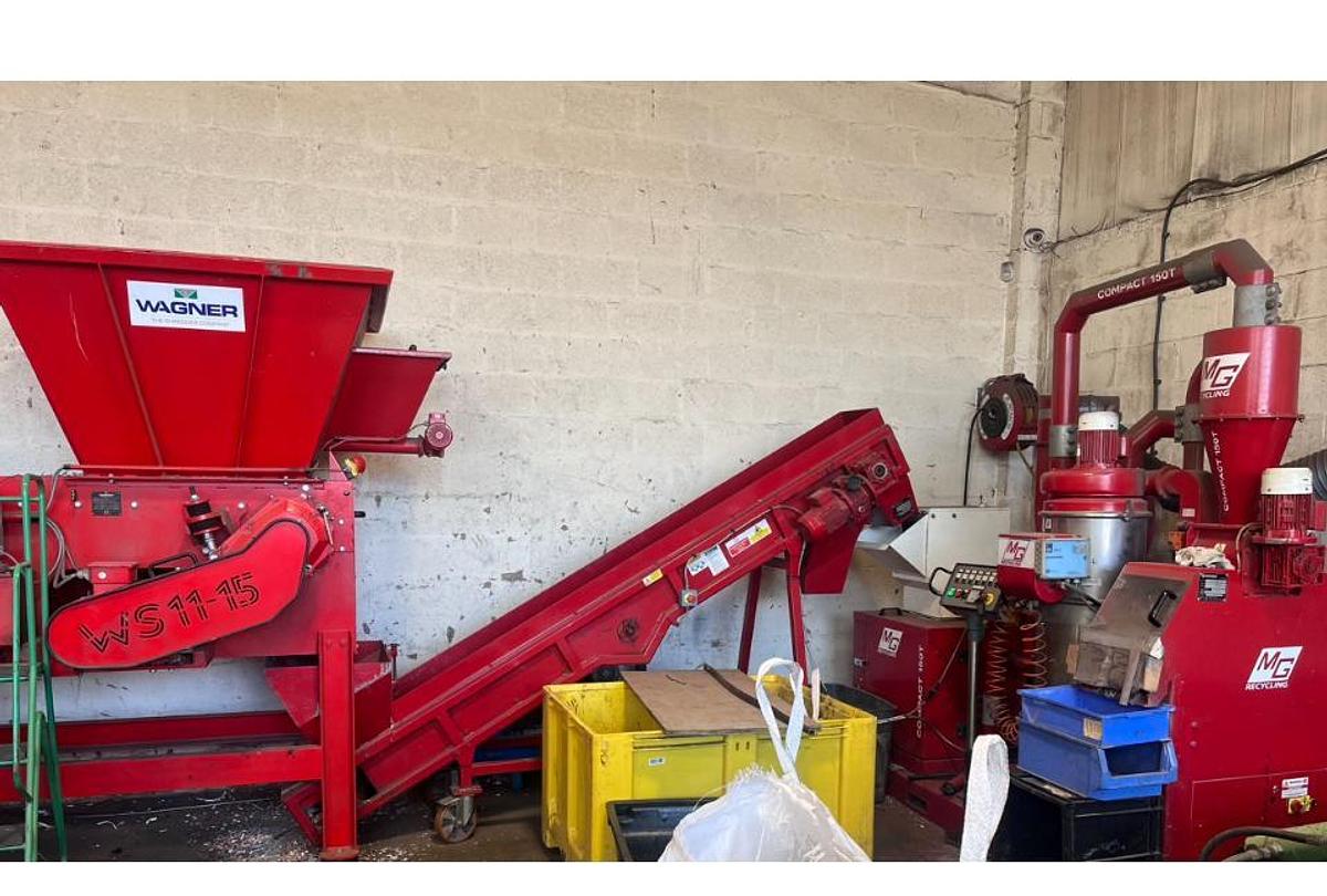 Used 2019 Wagner WS11-15 Single-shaft Shredder W/McIntyre Compact 150T Cable Granulator & Conveyor