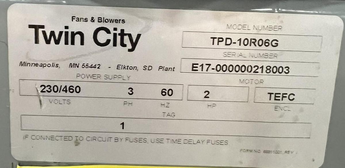Used Twin City Fan & Blower TDP-10R06G Industrial Radial-Blade Fan
