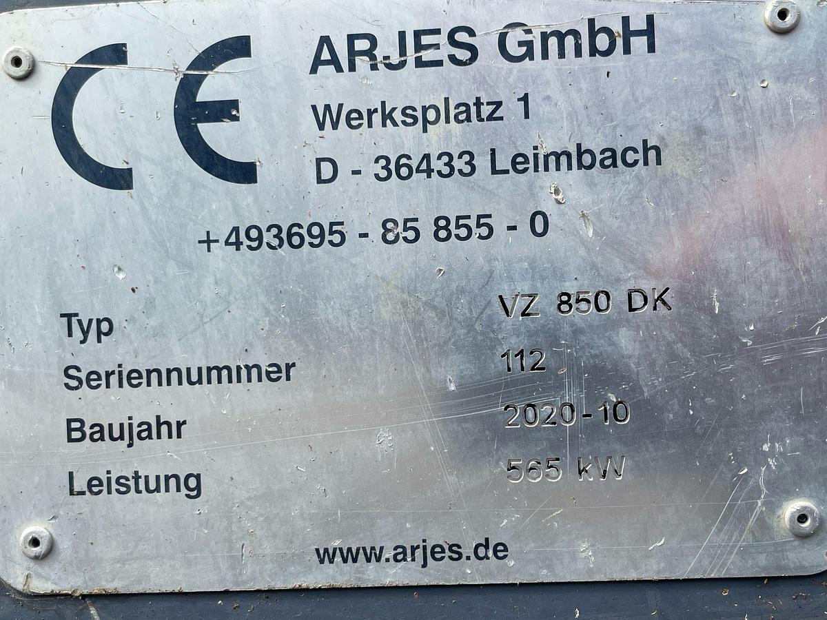 Used 2020 Arjes VZ 850 Twin-Shaft Slow-Speed Shredder