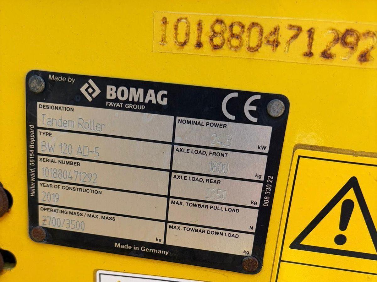 Used 2019 Bomag BW 120 AD-5 Tandem Roller Compactor