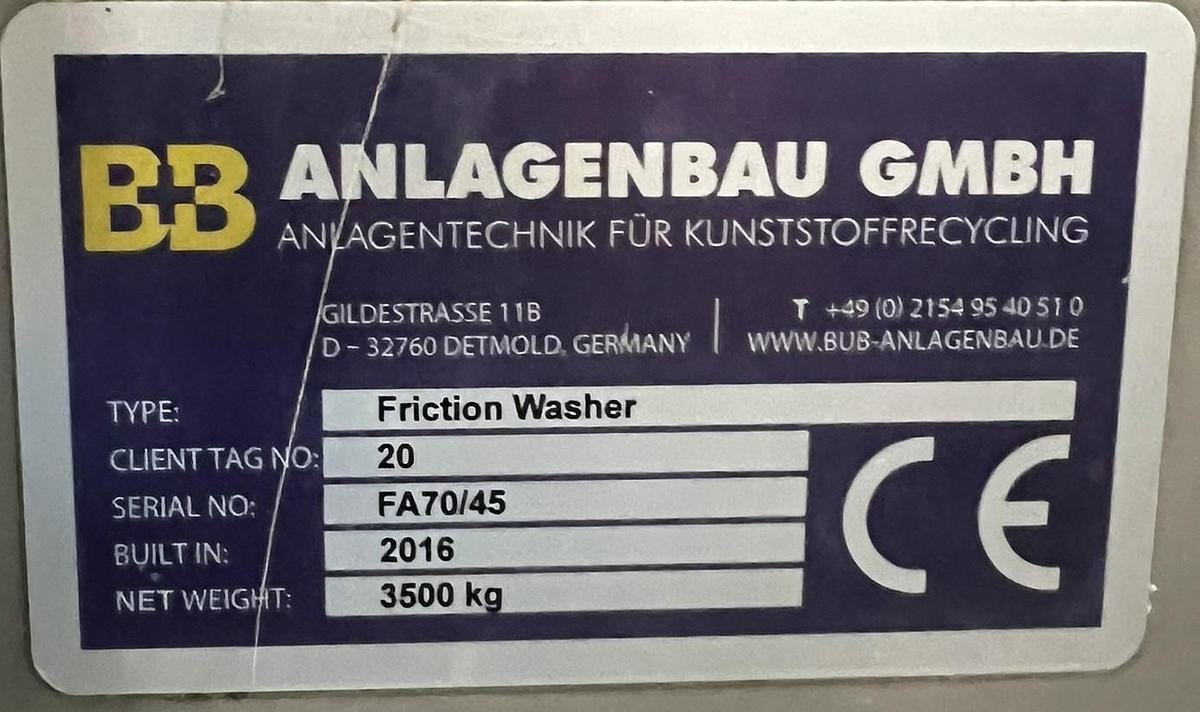Used 2016 B+B Anlagenbau GmbH  FA 70/45 Friction Washer