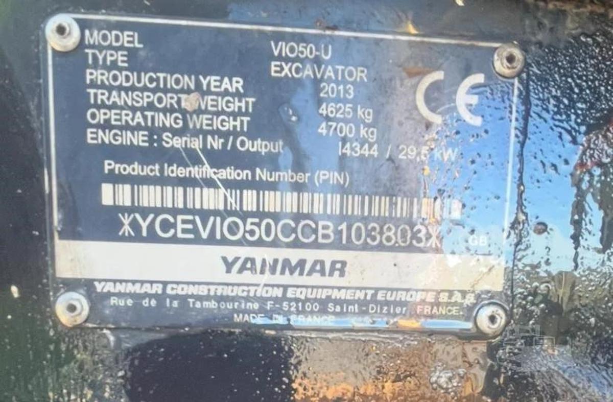 Used 2013 Yanmar VIO50U Mini Excavator 
