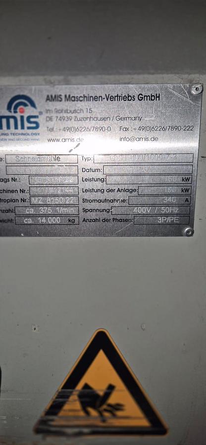 Used 2022 Amis GSH 800/1600 Plastics Granulator Plant 