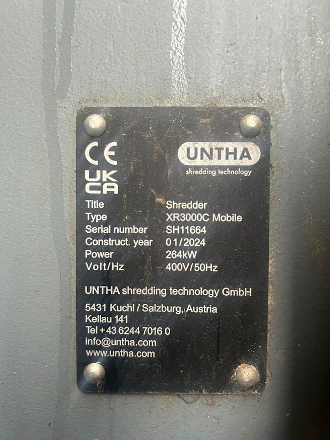 Used 2024 Untha XR3000C Tracked Single-shaft Shredder