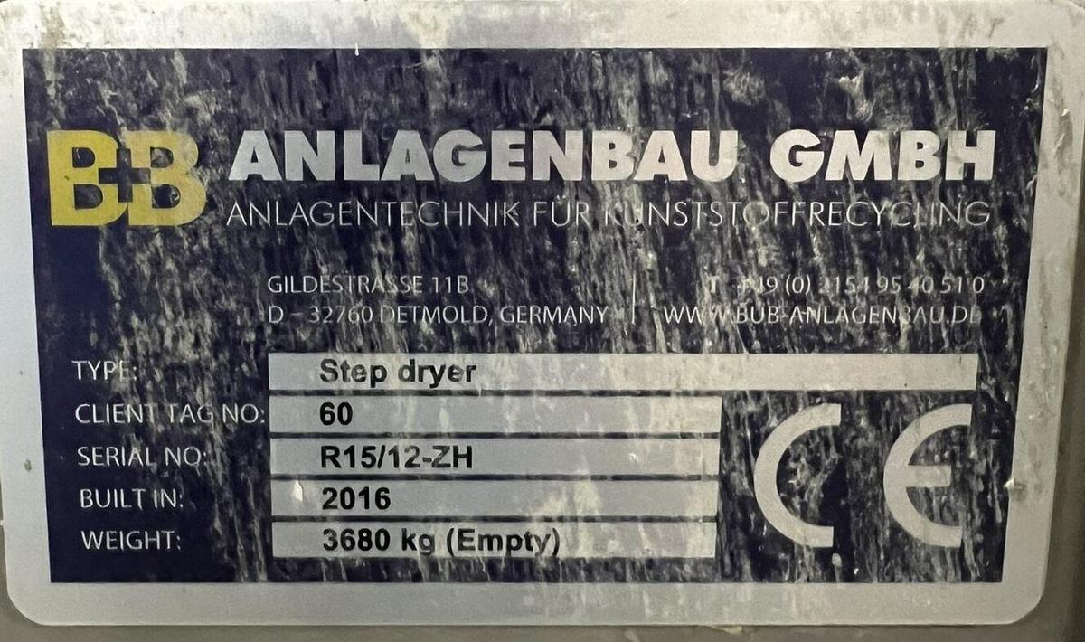 Used 2016 B+B Anlagenbau GmbH R15/12-ZH Step Dryer